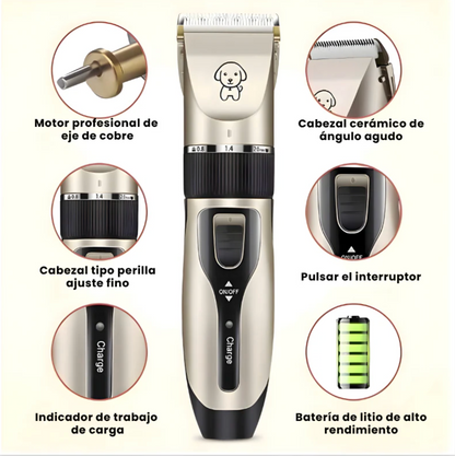 Kit Recortador de pelo profesional para mascotas:🎁  silencioso, inalámbrico y preciso.