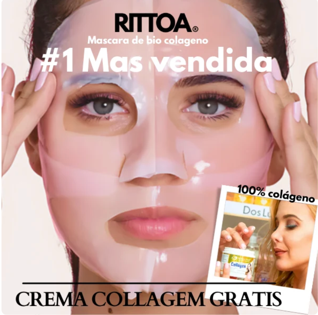 20 MASCARILLAS DE BIO-COLAGENO RITTOA® + crema facial 100% collagem gratis